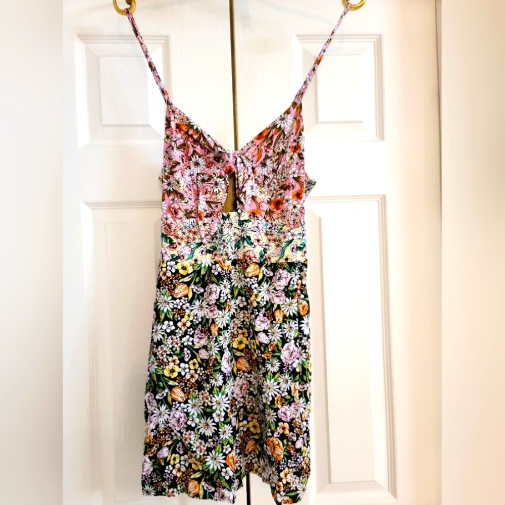 Multi Floral Print Romper with Bow